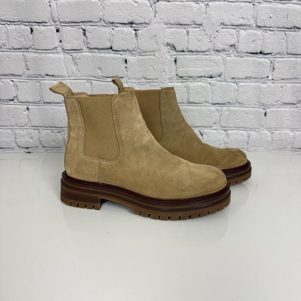 Avellini Tan Suede Ankle Boot Bootie Chunky Lug Soles Block Heel Women 39 US 8.5